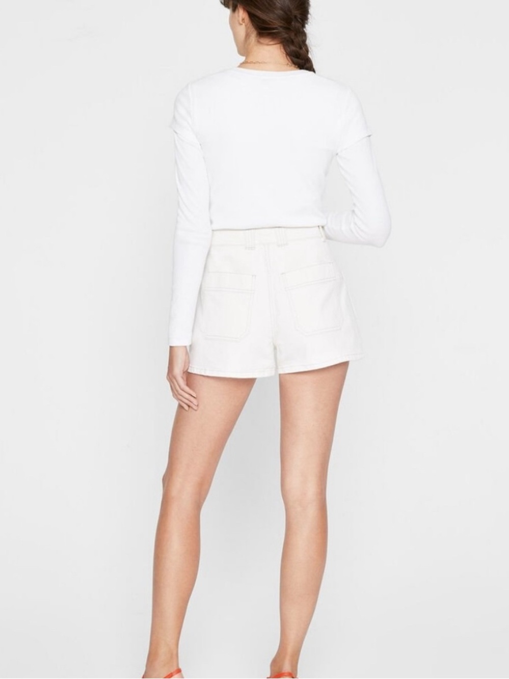 Club Monaco White High-Rise Denim Shorts - Picture 3 of 9